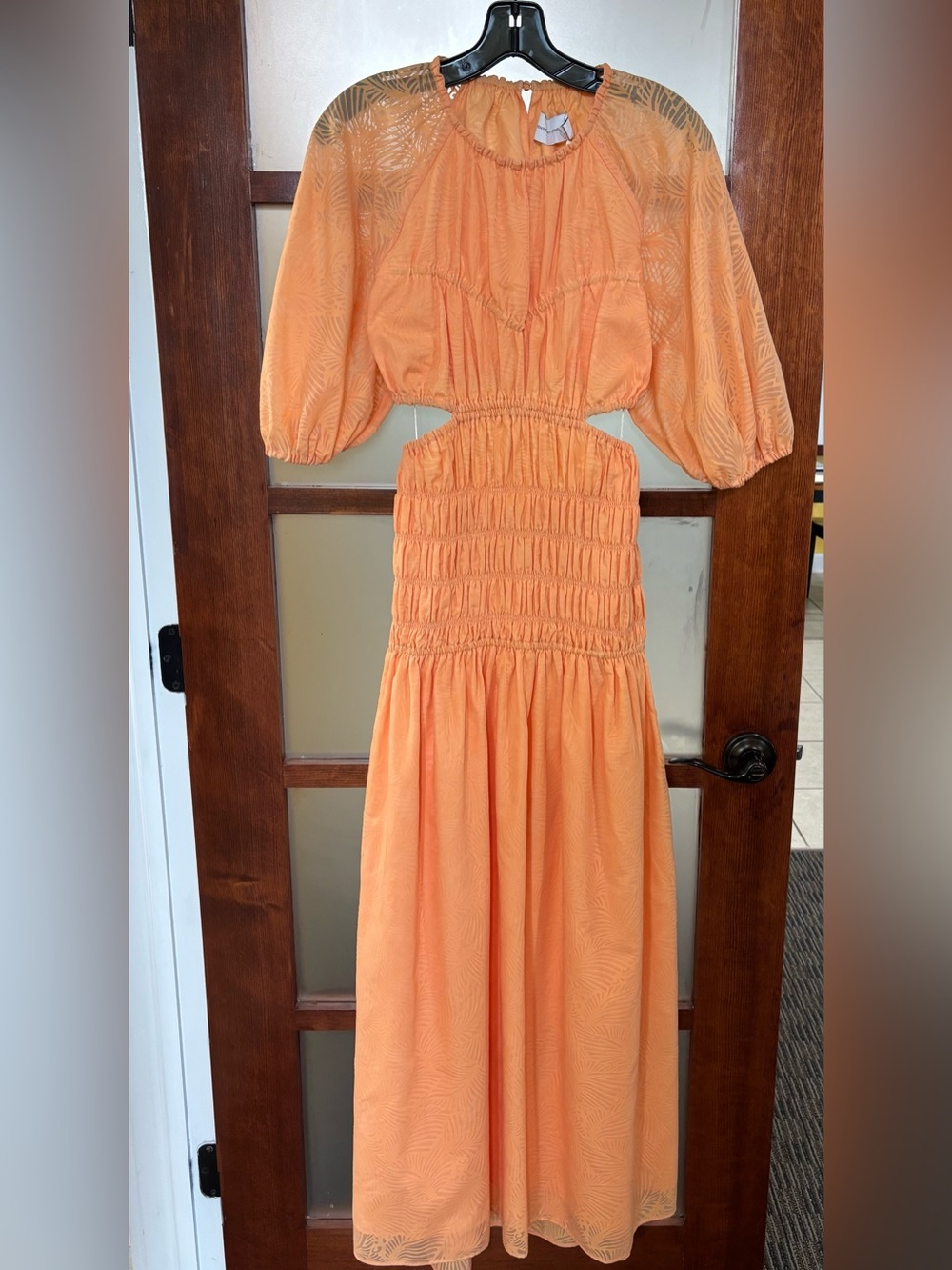 Significant Other Orange Maxi Dress with Smocked Waist and Puff Sleeves